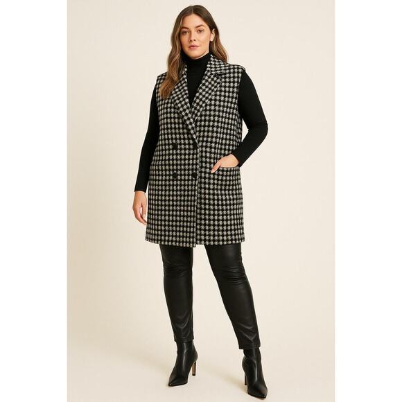 New POL Houndstooth Oversized Soft Fleece Longline Coat SZ S - Picture 1 of 12
